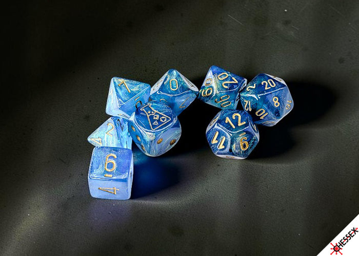 Shimmer Aqueous/gold Polyhedral 7-Dice Set (with bonus die)