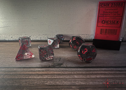 Translucent Smoke/red Polyhedral 7-Dice Set