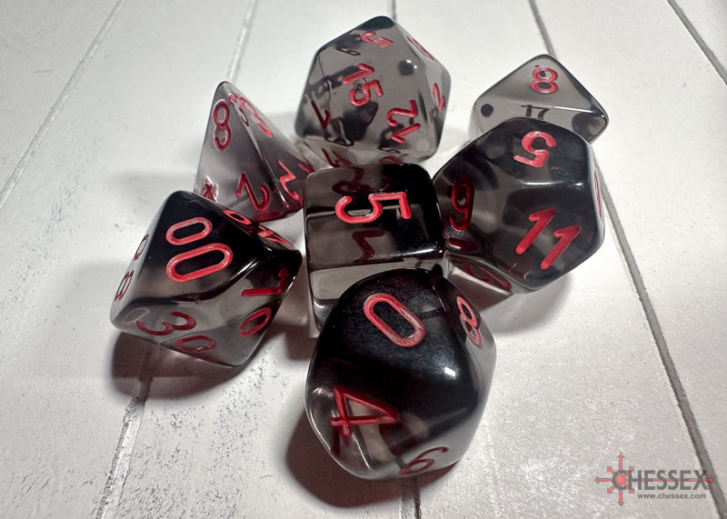 Translucent Smoke/red Polyhedral 7-Dice Set