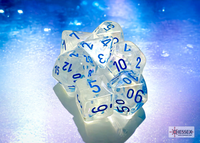 Borealis Icicle/light blue Luminary Polyhedral 7-Dice Set