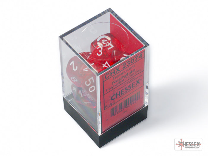 Translucent Red/white Polyhedral 7-Dice Set