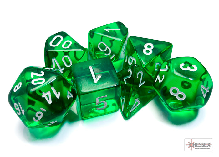 Translucent Green/white Polyhedral 7-Dice Set