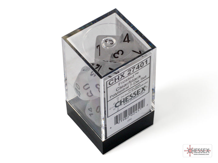 Frosted Clear/black Polyhedral 7-Dice Set