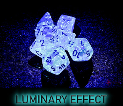 Borealis Icicle/light blue Luminary Polyhedral 7-Dice Set