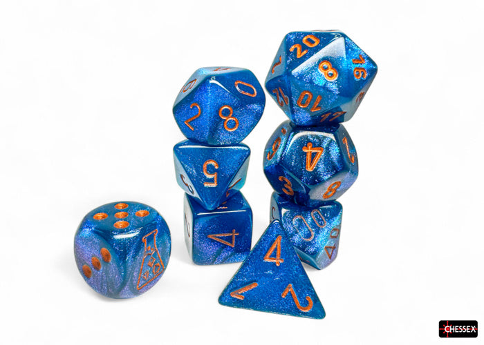 Borealis Midnight/copper Polyhedral 7-Dice Set (with bonus die)