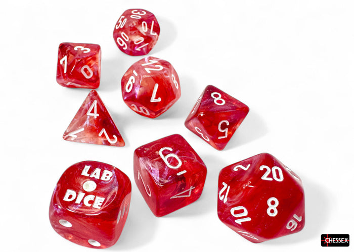 Borealis Passion/white Luminary Polyhedral 7-Dice Set (with bonus die)