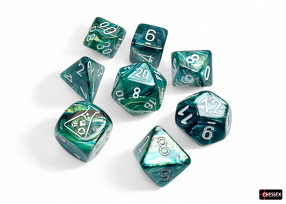 Lustrous Neptune/grey Polyhedral 7-Dice Set (with bonus die)
