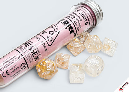 Borealis Champagne/white Luminary Polyhedral 7-Dice Set (with bonus die)