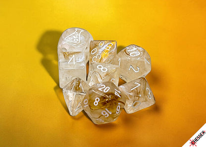 Borealis Champagne/white Luminary Polyhedral 7-Dice Set (with bonus die)