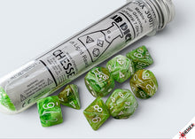Marble Sour Green/white Polyhedral 7-Dice Set (with bonus die)