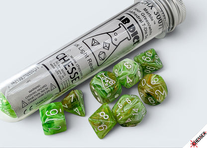 Marble Sour Green/white Polyhedral 7-Dice Set (with bonus die)
