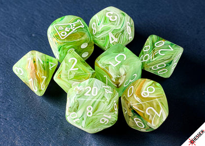Marble Sour Green/white Polyhedral 7-Dice Set (with bonus die)
