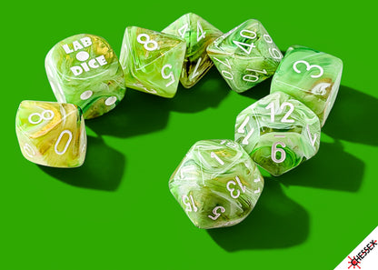 Marble Sour Green/white Polyhedral 7-Dice Set (with bonus die)