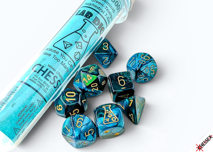 Gemini Green-Teal/gold Polyhedral 7-Dice Set (with bonus die)