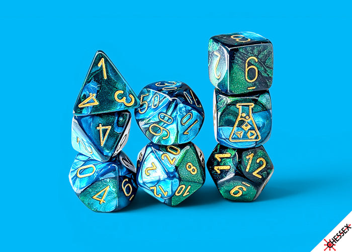 Gemini Green-Teal/gold Polyhedral 7-Dice Set (with bonus die)