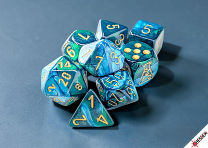 Gemini Green-Teal/gold Polyhedral 7-Dice Set (with bonus die)