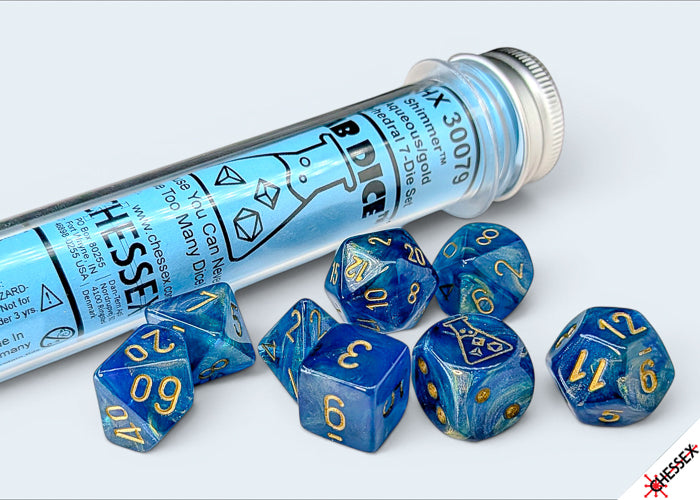 Shimmer Aqueous/gold Polyhedral 7-Dice Set (with bonus die)