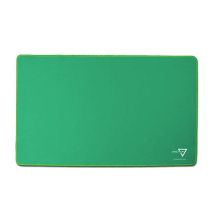 BCW green playmat with stitched edging, laid flat, 24 by 14 inches
