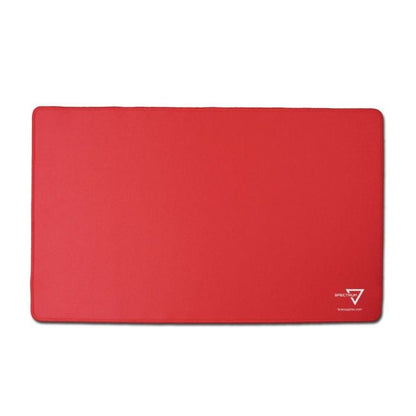 BCW red playmat with stitched edging, laid flat, 24 by 14 inches