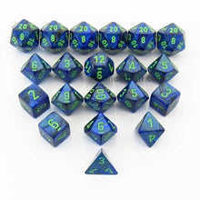 Bag of 20 Lustrous Polyhedral Dice Dark Blue w/ green