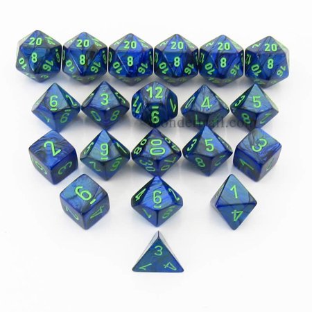 Bag of 20 Lustrous Polyhedral Dice Dark Blue w/ Green