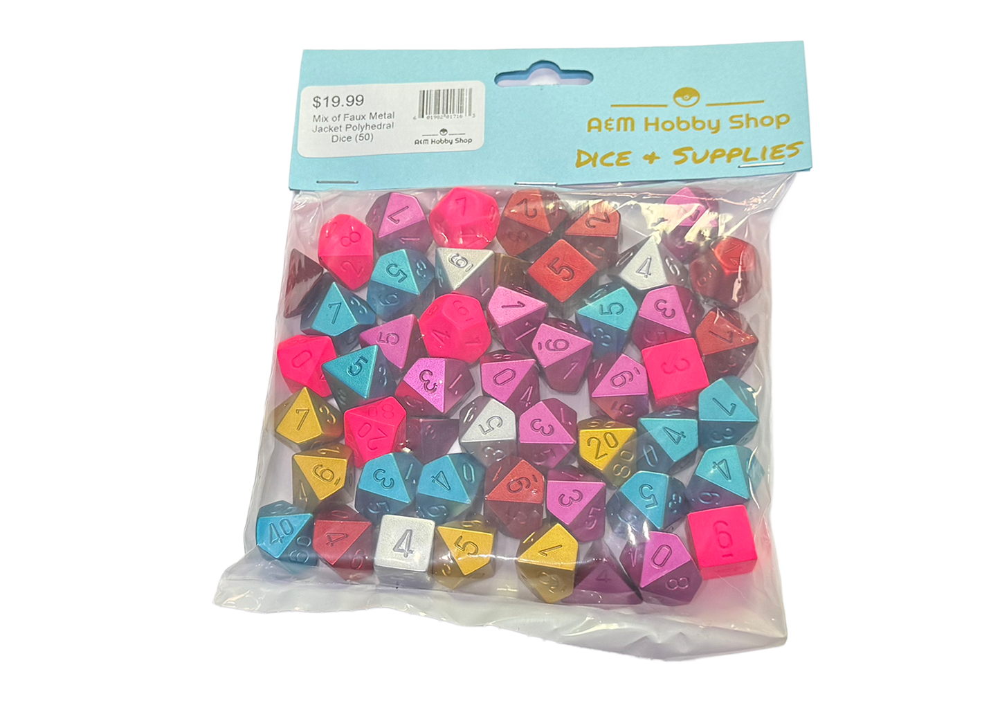 Mix of Faux Metal Jacket Polyhedral Dice (50)