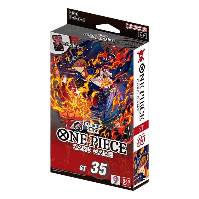 One Piece Card Game Starter Deck ST-35 Red and Black Sabo box front, showing Sabo on the package art
