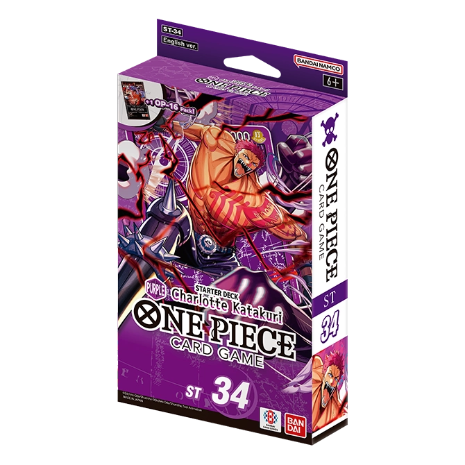One Piece Card Game Starter Deck ST-34 Purple Charlotte Katakuri box front, showing Katakuri in purple on the package art